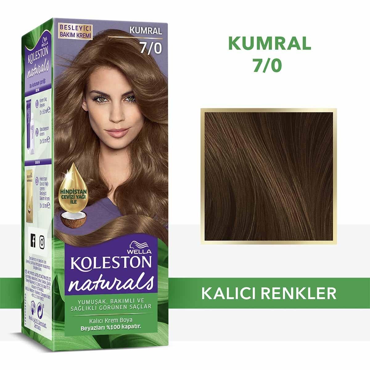 Wella Koleston Naturals 7/0 Kumral Hair Dye: Long-Lasting Natural Blonde Hair Color & Gray Coverage with Coconut Oil