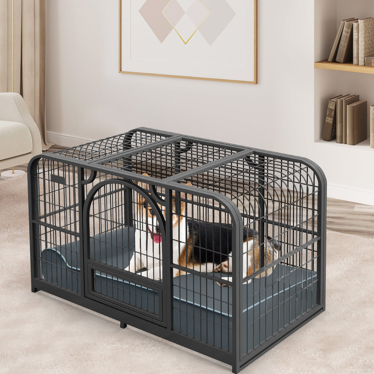Cama Ortopédica para Perros con Cabecero y Funda Lavable Extraíble-Gris