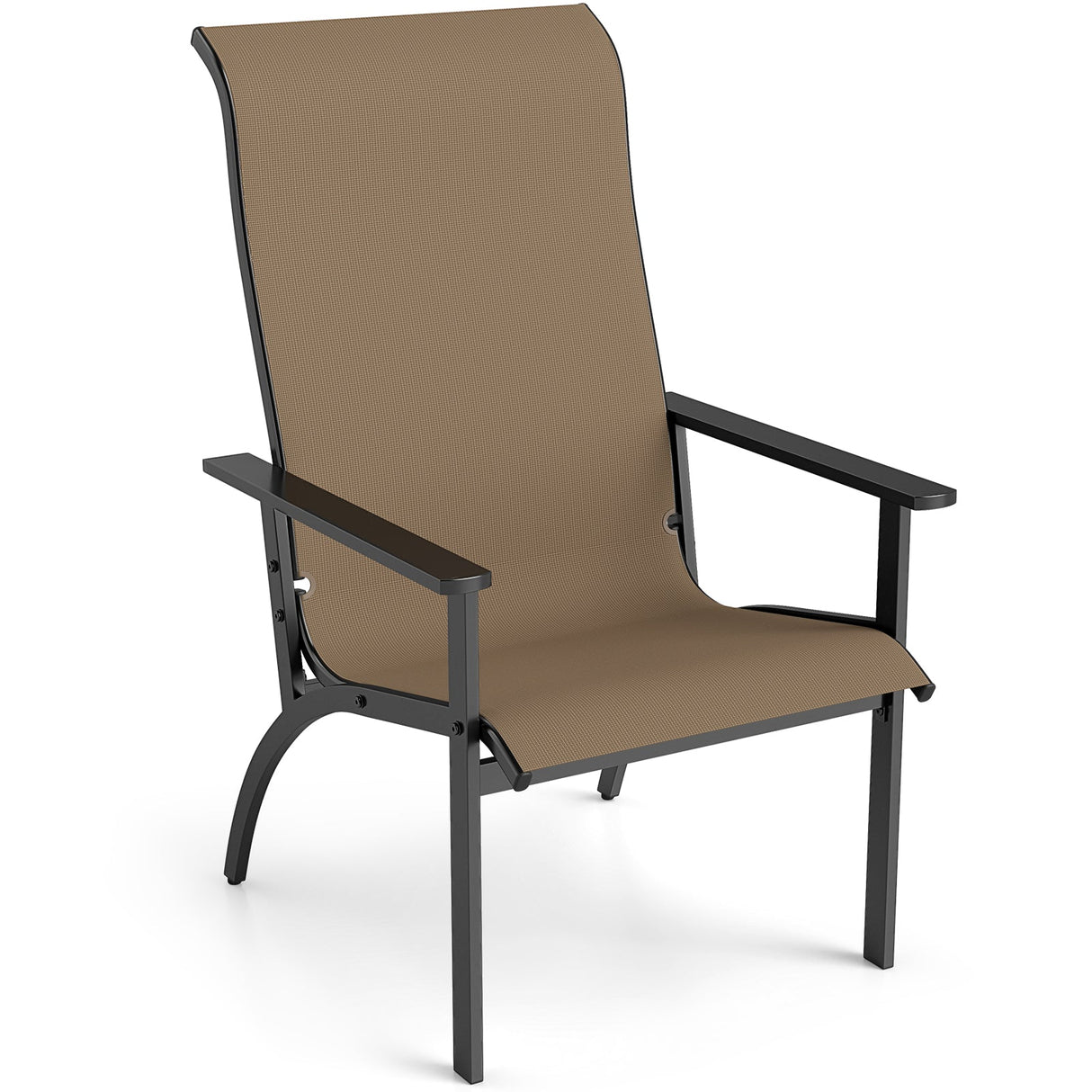 Sillón Adirondack de exterior con respaldo alto y estructura de metal para jardín o porche - Café