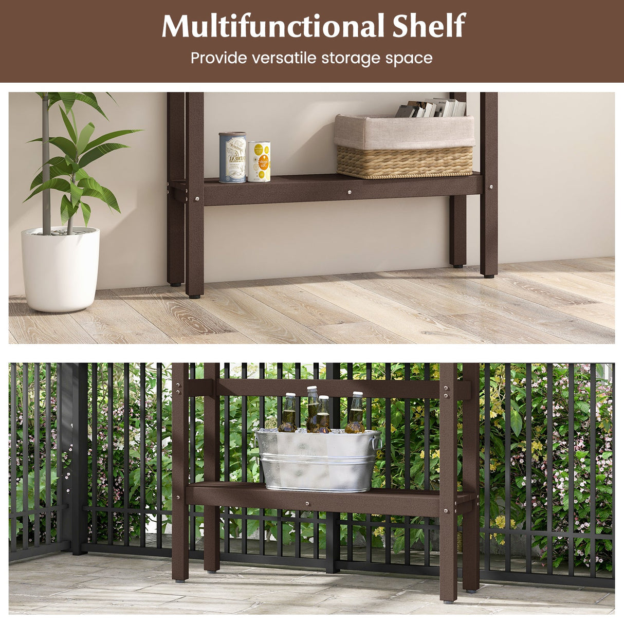 Mesa de altura de pub para patio de 48 pulgadas con estante de almacenamiento y almohadillas ajustables para los pies