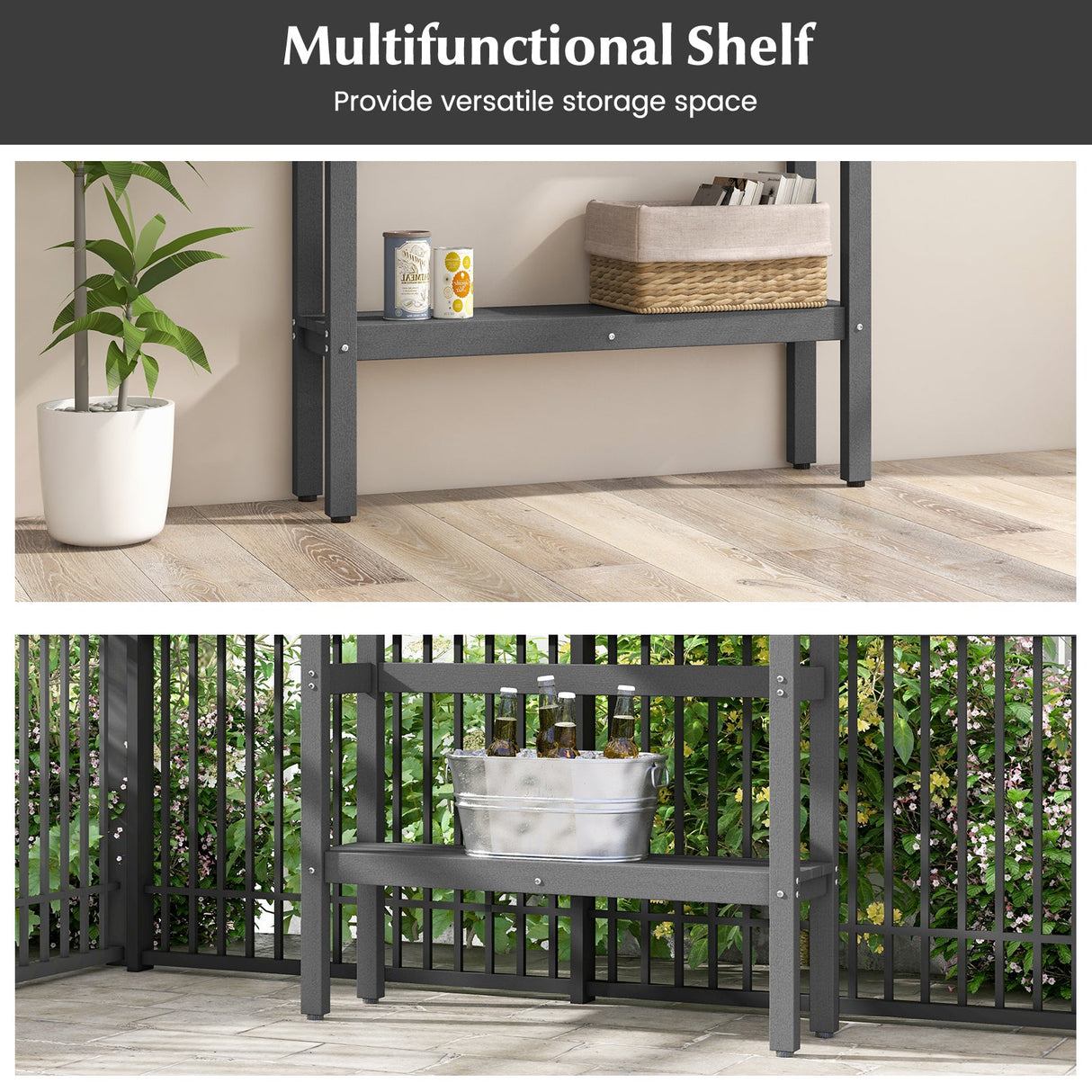Mesa de altura de pub para patio de 48 pulgadas con estante de almacenamiento y almohadillas ajustables para los pies