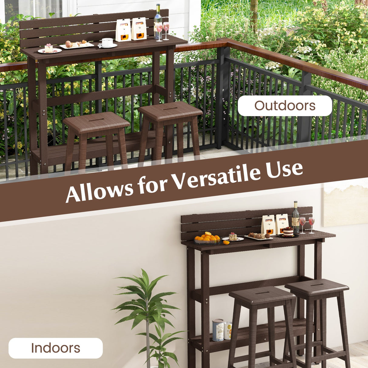 Mesa de altura de pub para patio de 48 pulgadas con estante de almacenamiento y almohadillas ajustables para los pies
