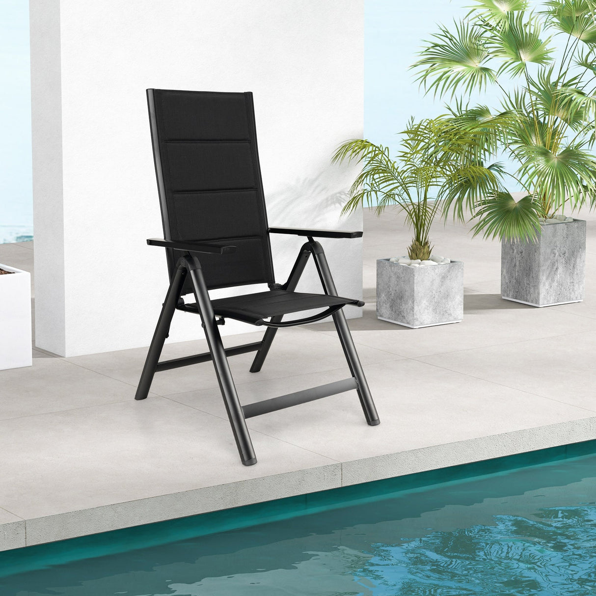 Sillón de comedor para exterior con asiento acolchado suave y respaldo ajustable en 7 posiciones - Negro