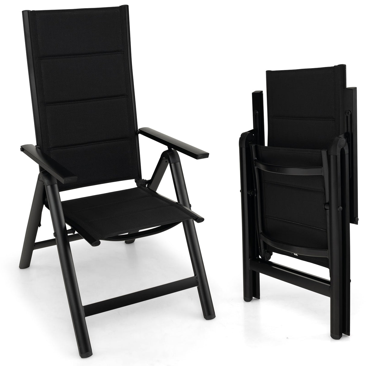 Sillón de comedor para exterior con asiento acolchado suave y respaldo ajustable en 7 posiciones - Negro