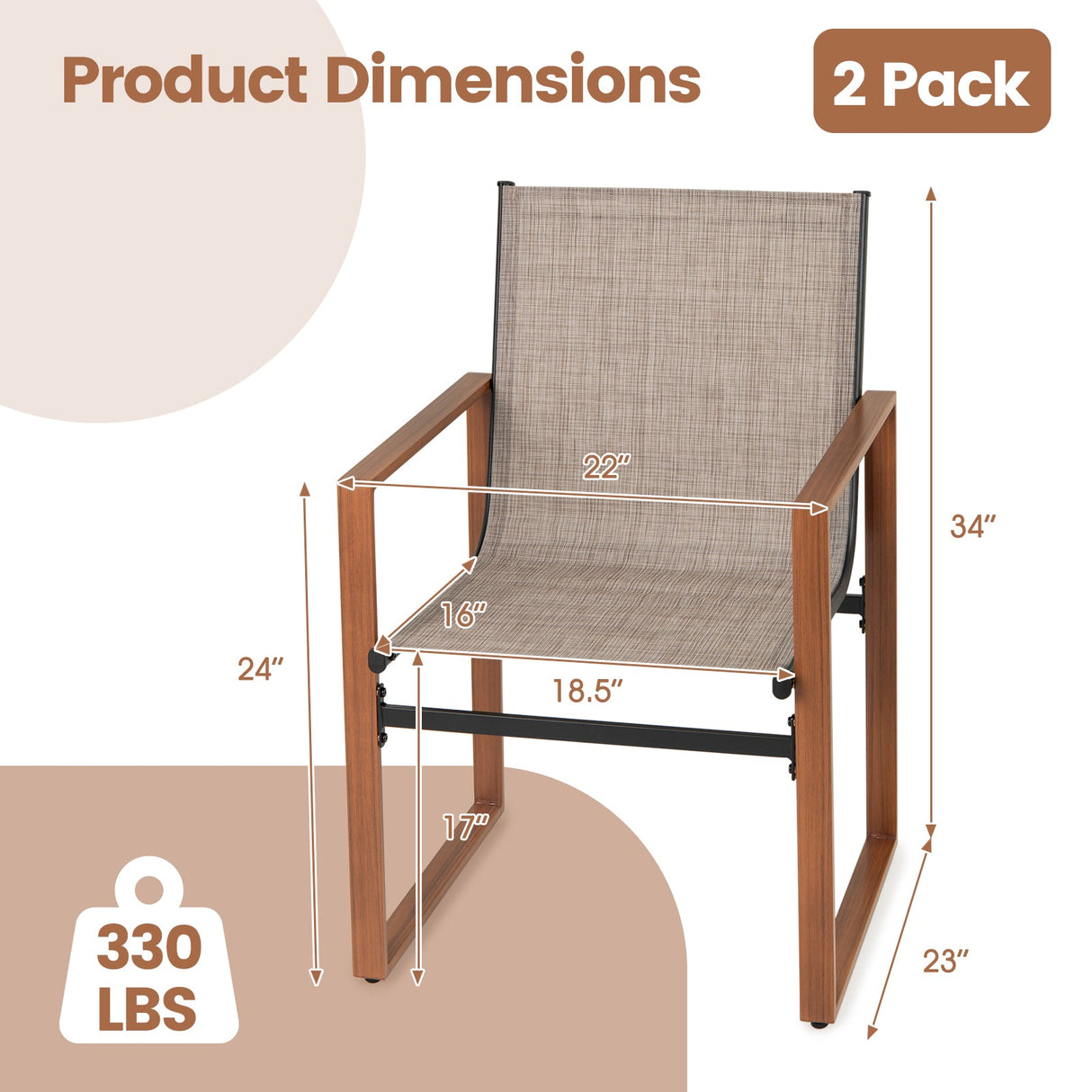 Sillas de Comedor de Exterior con Asiento y Respaldo Transpirables Juego de 2
