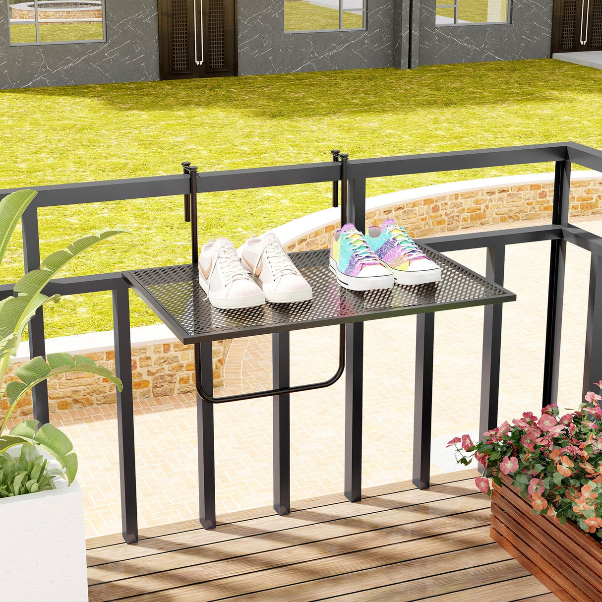 Mesa colgante plegable para exterior con estructura metálica - Negra