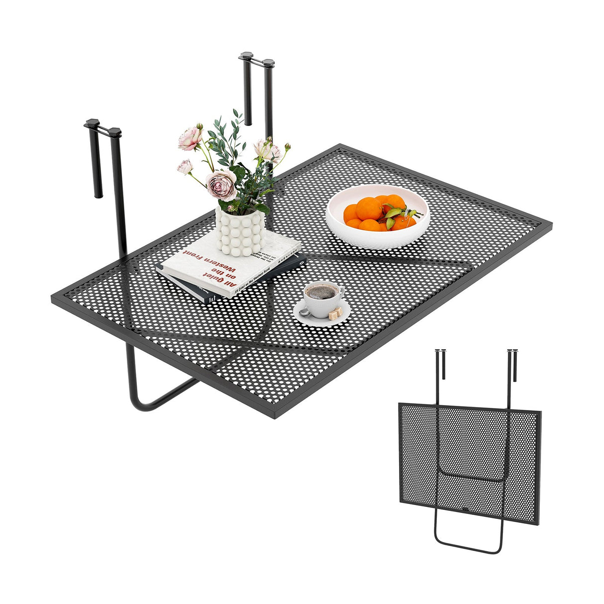 Mesa colgante plegable para exterior con estructura metálica - Negra