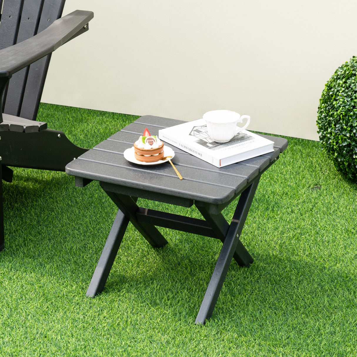 Mesa auxiliar plegable para exteriores, plegable, resistente a la intemperie, de HDPE, estilo Adirondack