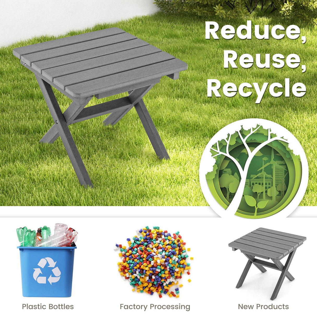 Mesa auxiliar plegable para exteriores, plegable, resistente a la intemperie, de HDPE, estilo Adirondack