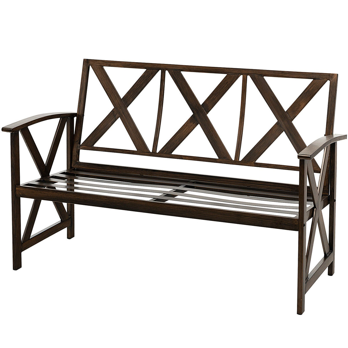 Outdoor Garden Bench with Sponge-Padded Cushion-Brown