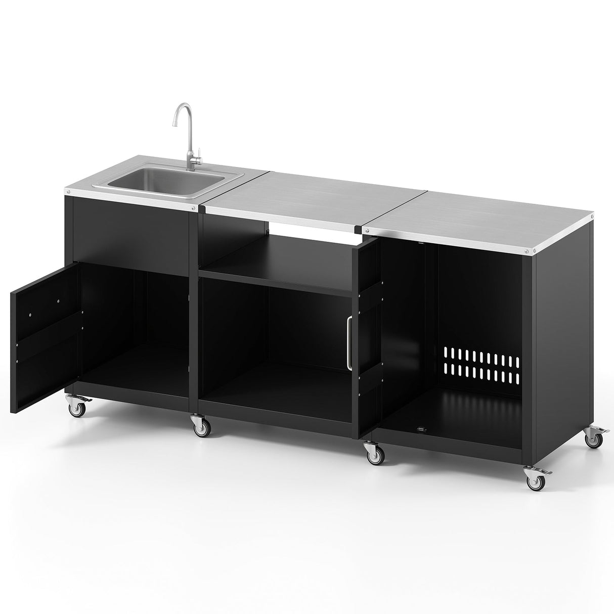 Mesa para parrilla de exterior con fregadero y desagüe, carro de metal resistente para parrilla - Negro