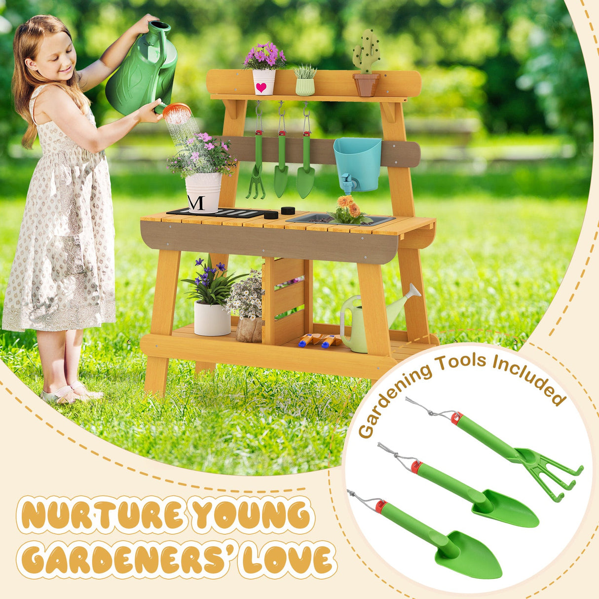 Cocina de Barro para Exteriores para Niños, Juguete de Cocina de Madera para Niños y Niñas de 3 a 8 Años - Amarilla