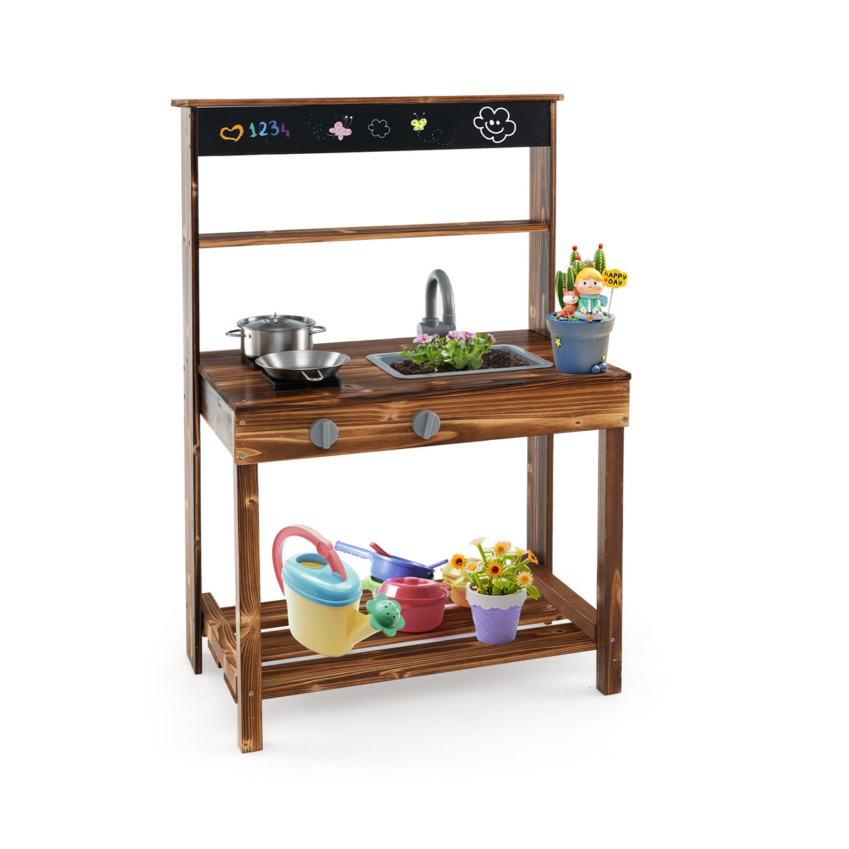 Cocina de barro exterior para niños con grifo giratorio y fregadero extraíble - Natural