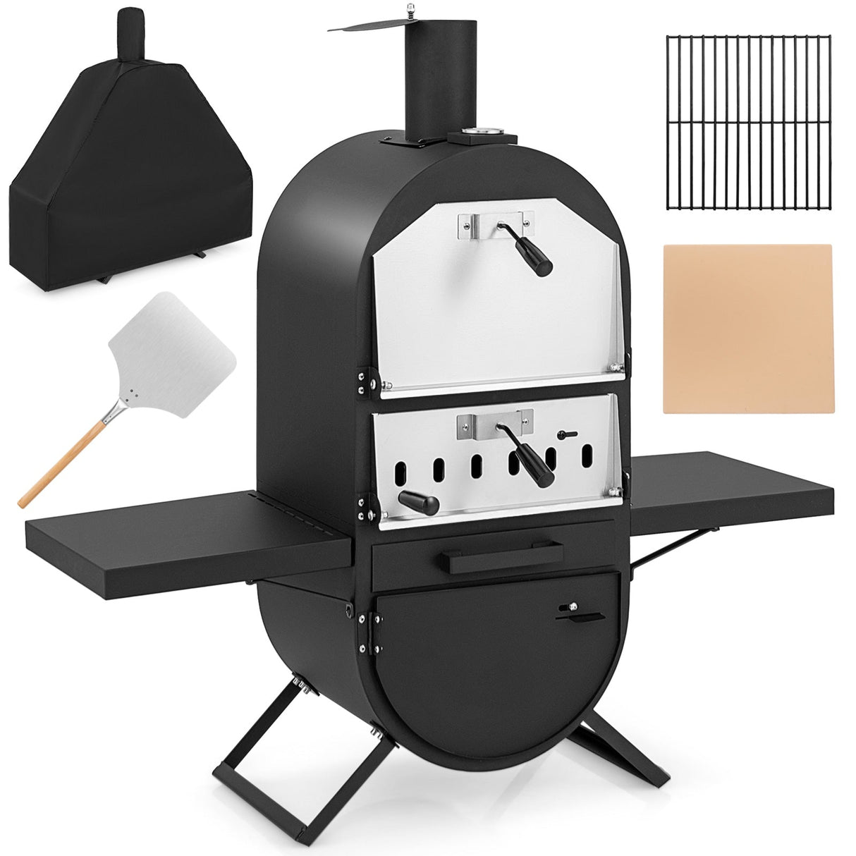 Horno de Pizza Exterior con Cubierta de Tela Oxford 600D Piedra para Pizza de 12 Pulgadas y Parrilla de Cocción