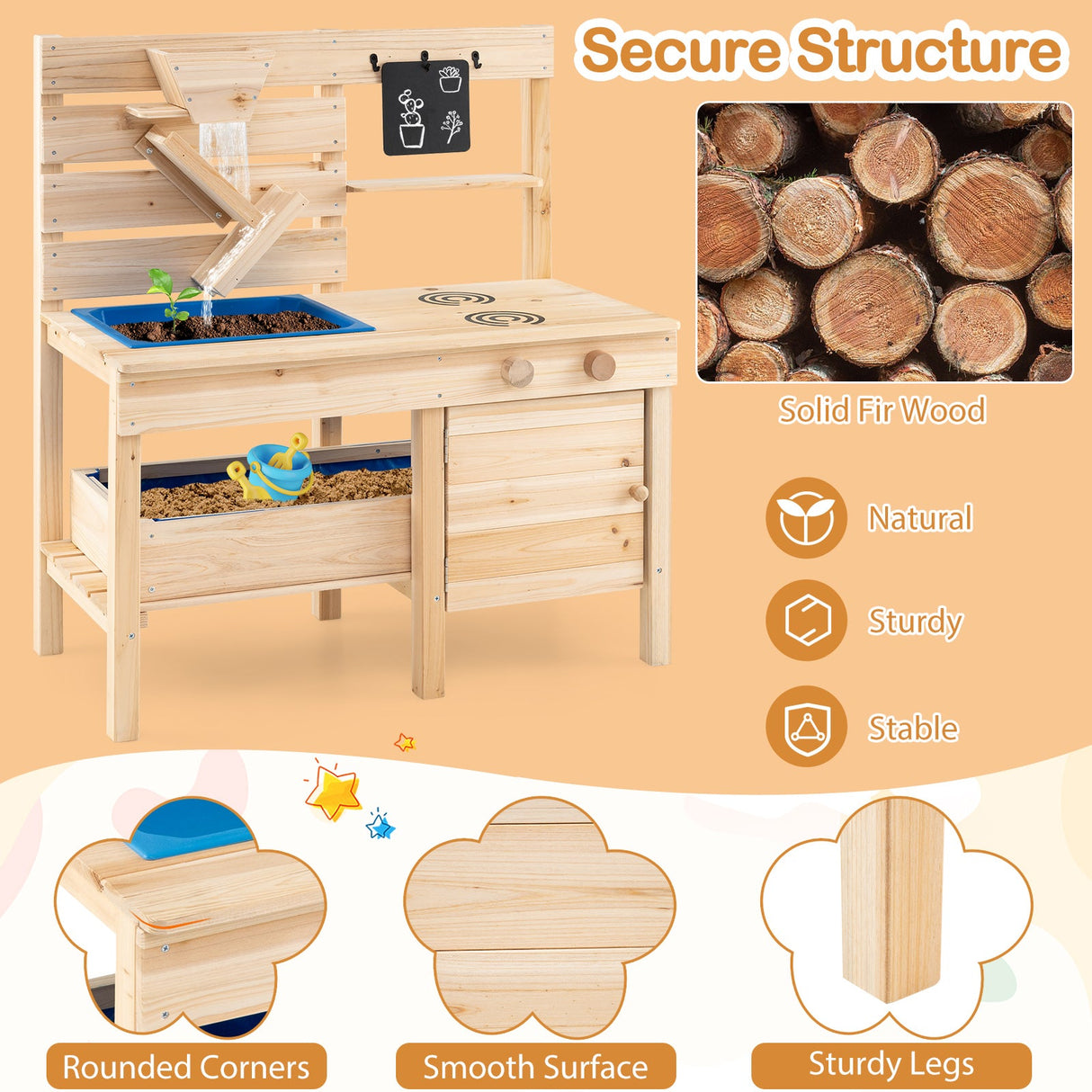 Cocina de juguete para exterior con arenero desmontable y fregadero extraíble - Natural