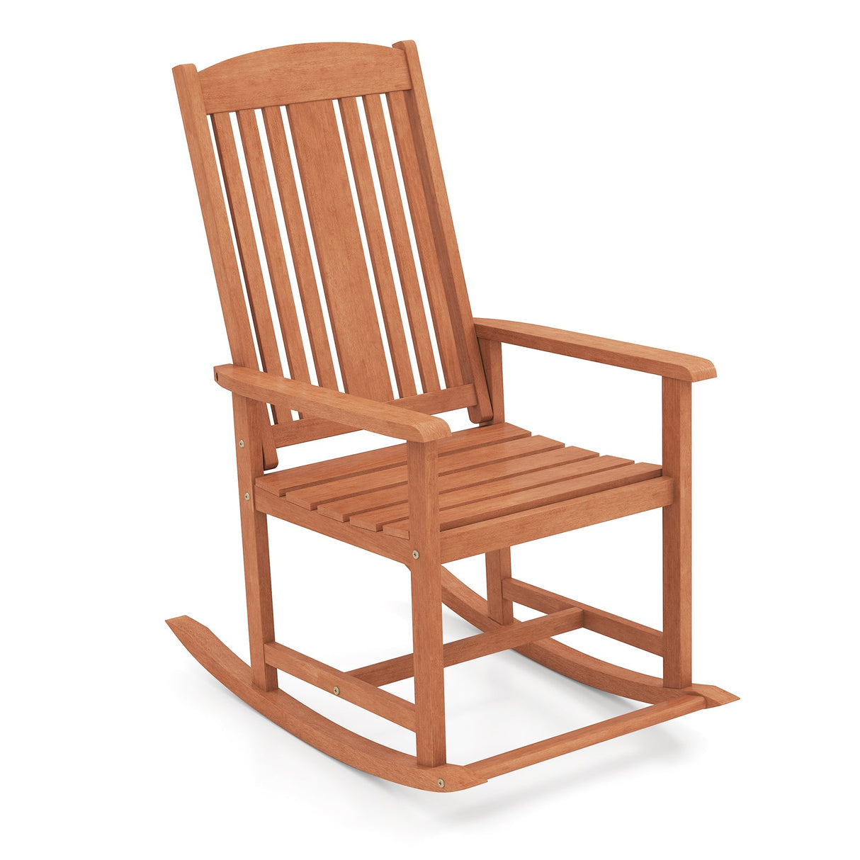 Mecedora de exterior de madera maciza con respaldo alto y asiento de lamas