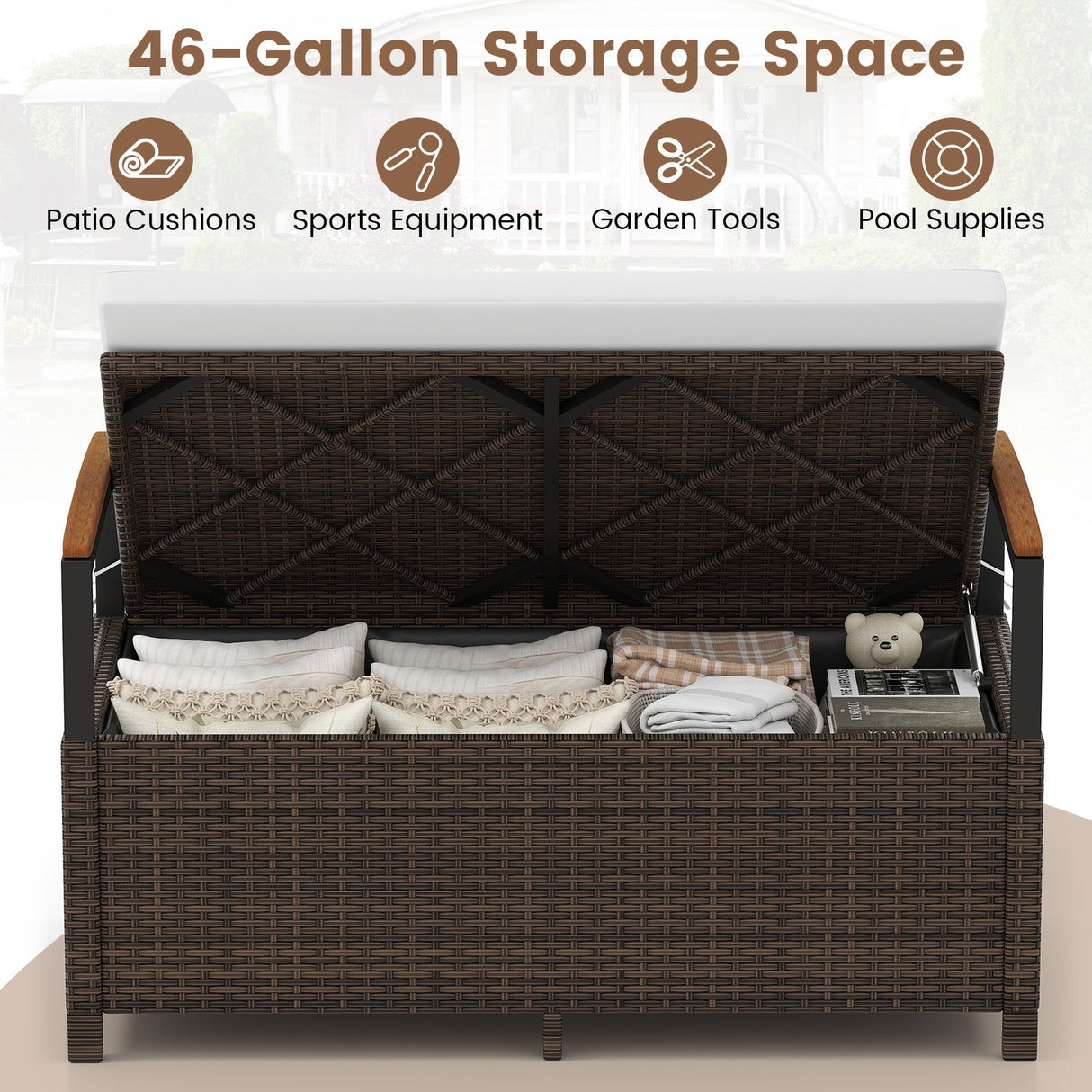 Outdoor Storage Bench Deck Box Patio Furniture with Cushion-White