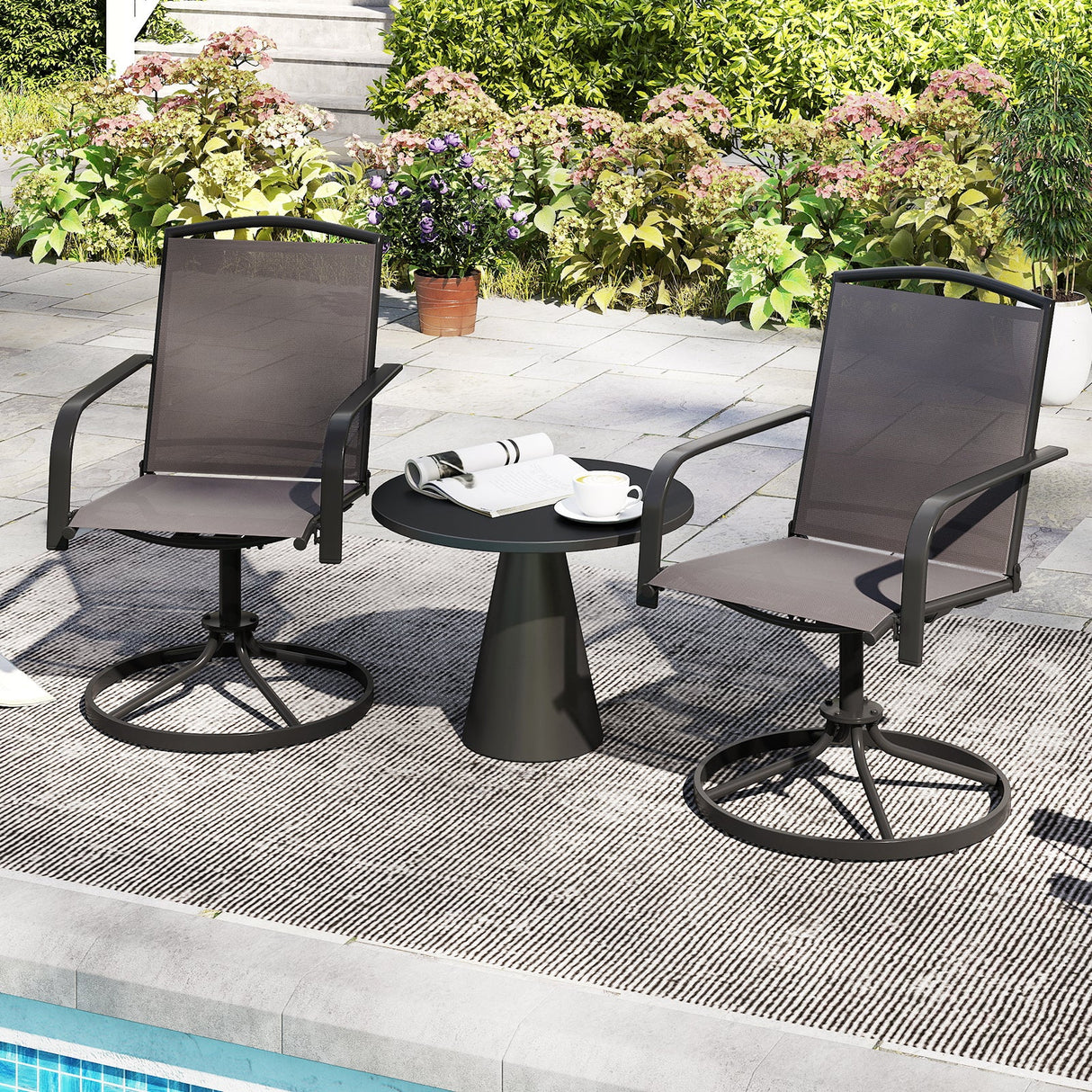 Juego de 2 sillas giratorias de exterior con respaldo alto y asiento transpirable