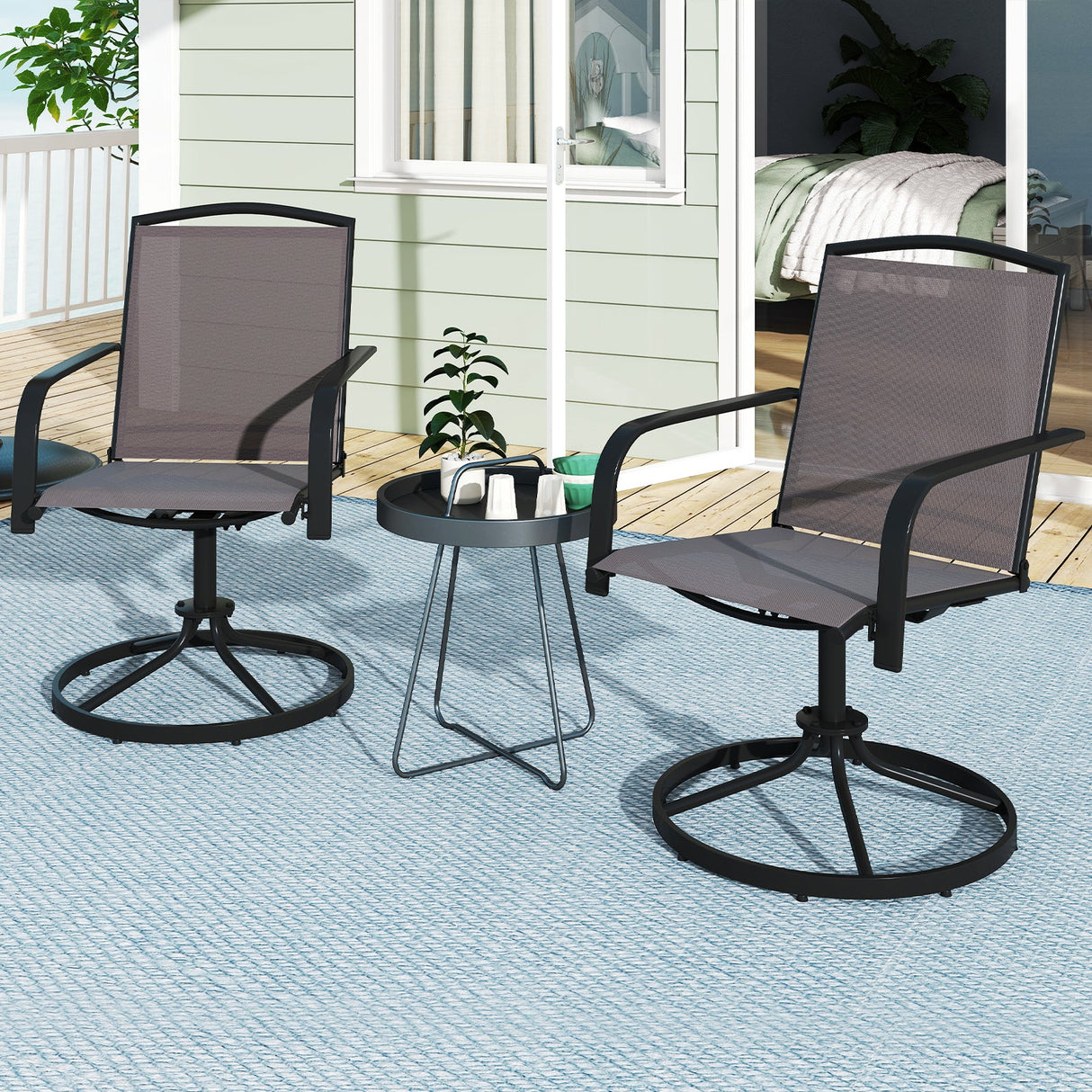 Juego de 2 sillas giratorias de exterior con respaldo alto y asiento transpirable