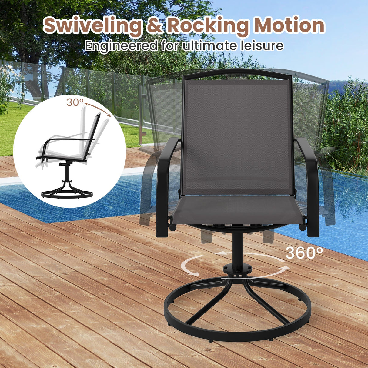 Juego de 2 sillas giratorias de exterior con respaldo alto y asiento transpirable