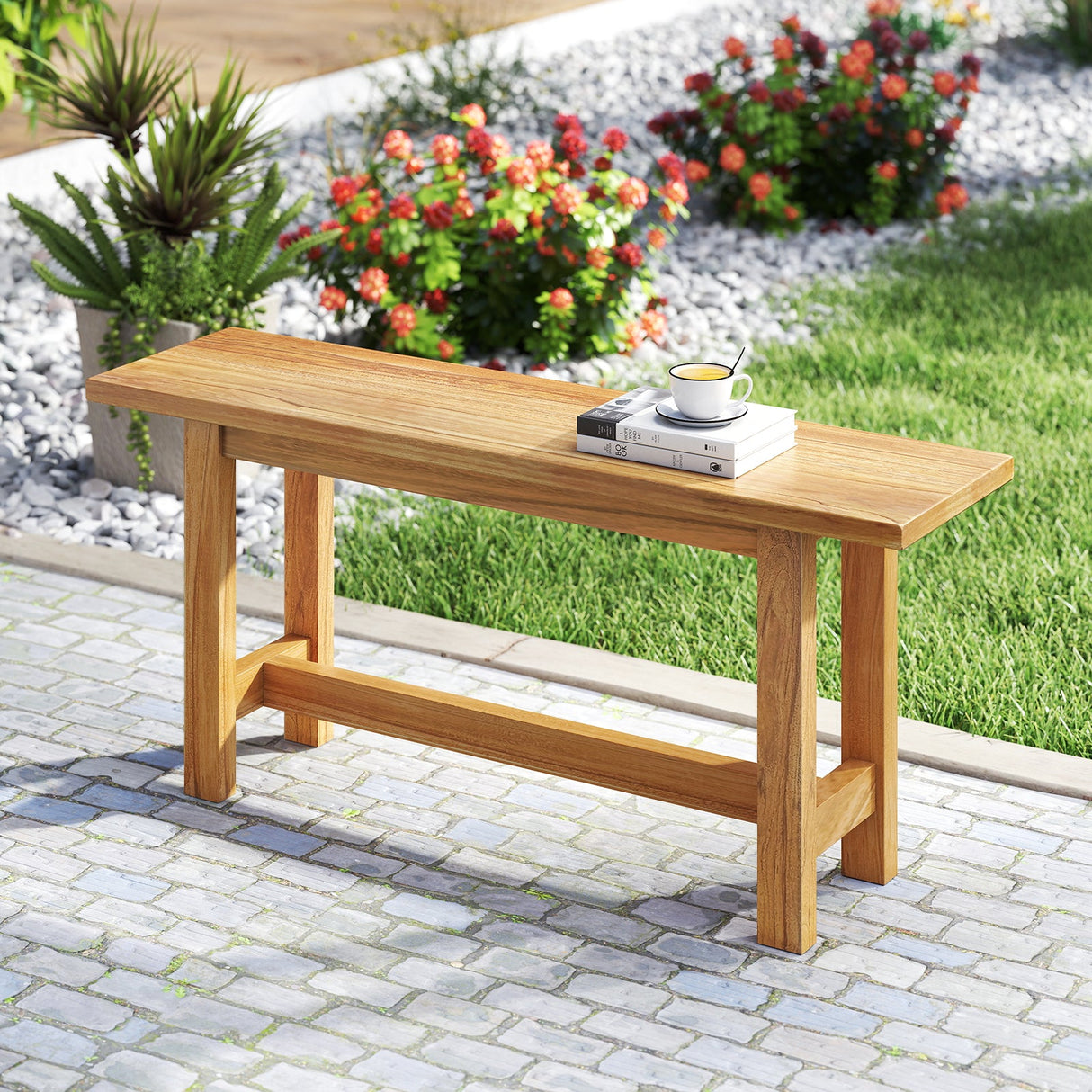 Banco de teca para exterior, ideal para porches, patios y piscinas