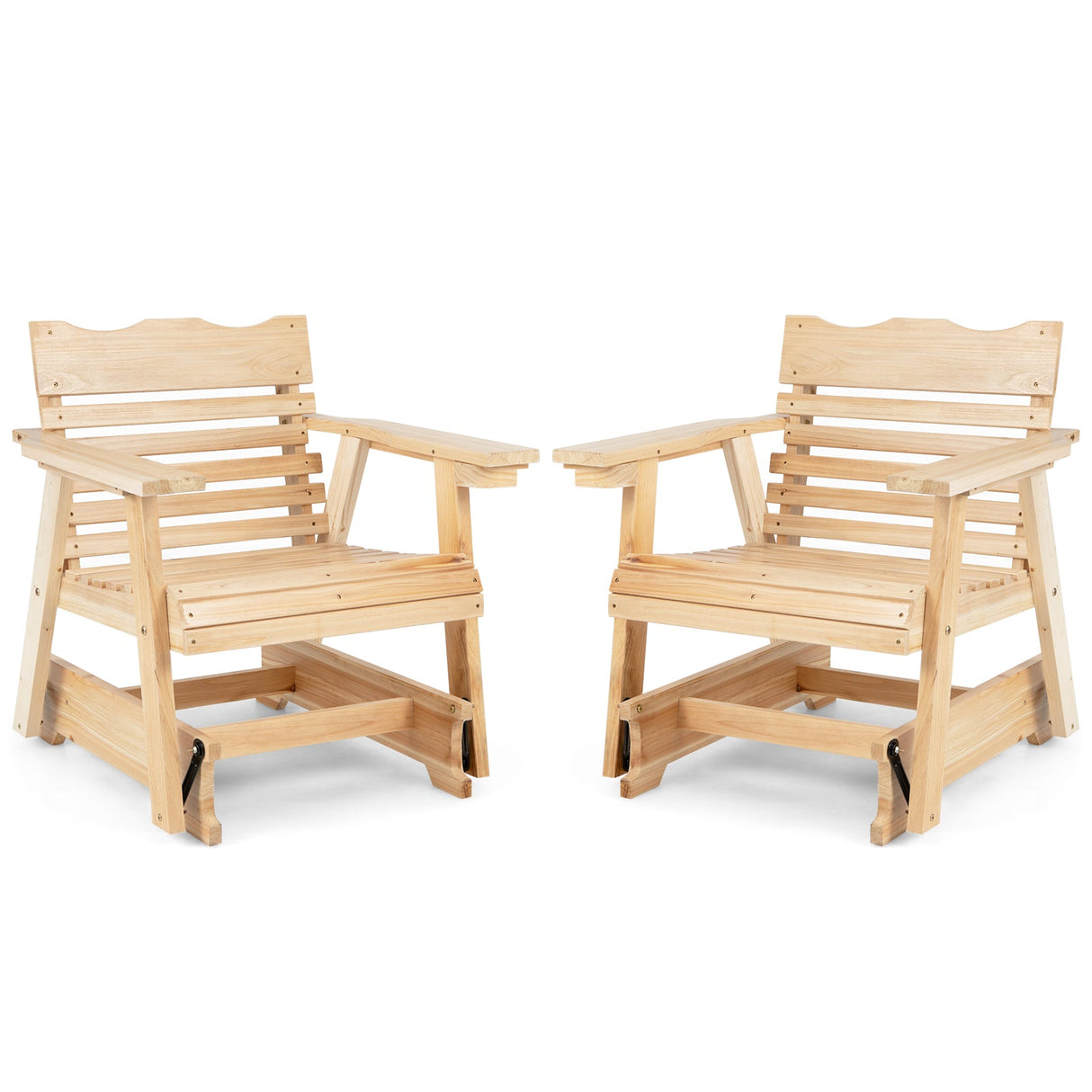 Outdoor Wood Rocking Chair with High Back and Widened Armrests