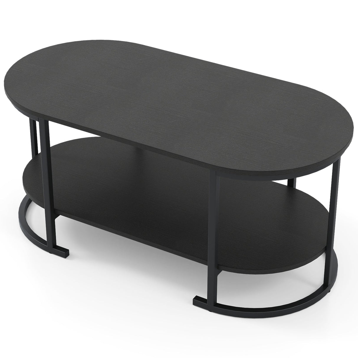 Oval Coffee Table 2-Tier Wooden Accent Table with Spacious Tabletop and Open Storage Shelf
