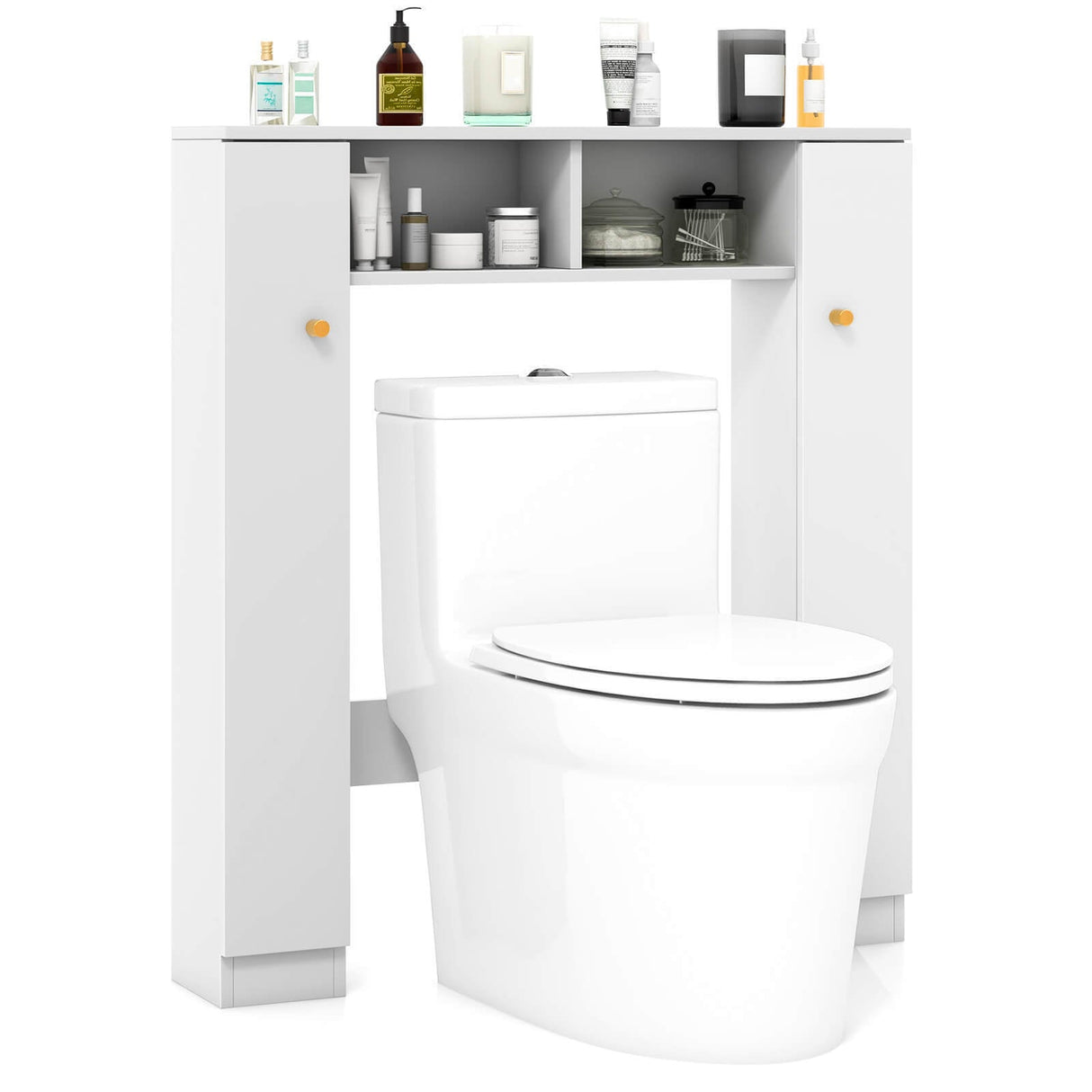 Mueble de almacenamiento para encima del inodoro con 2 compartimentos abiertos y 4 estantes ajustables