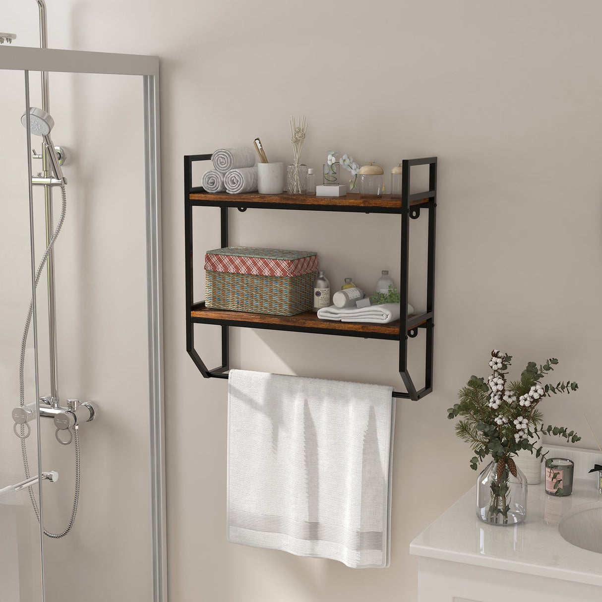 Estante de pared para baño sobre el inodoro con marco de metal