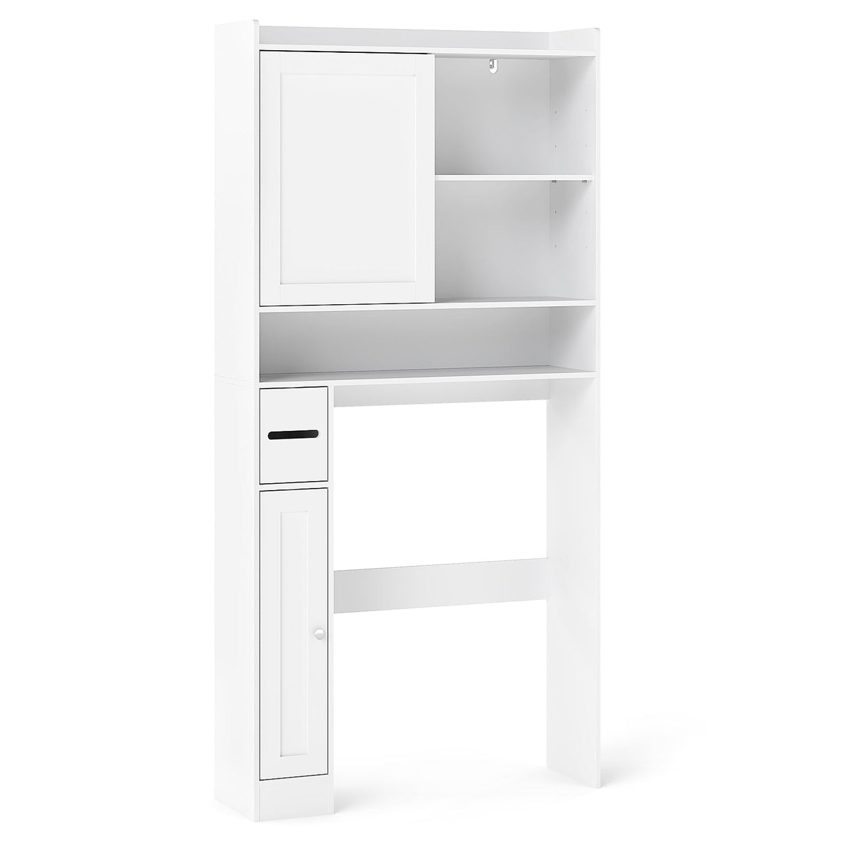 Gabinete de almacenamiento sobre el inodoro, estantería de baño de pie con puerta corredera - Blanco