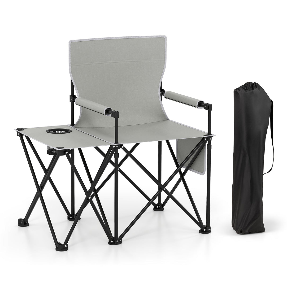 Sillón de camping extragrande con mesa lateral y 2 bolsillos de almacenamiento