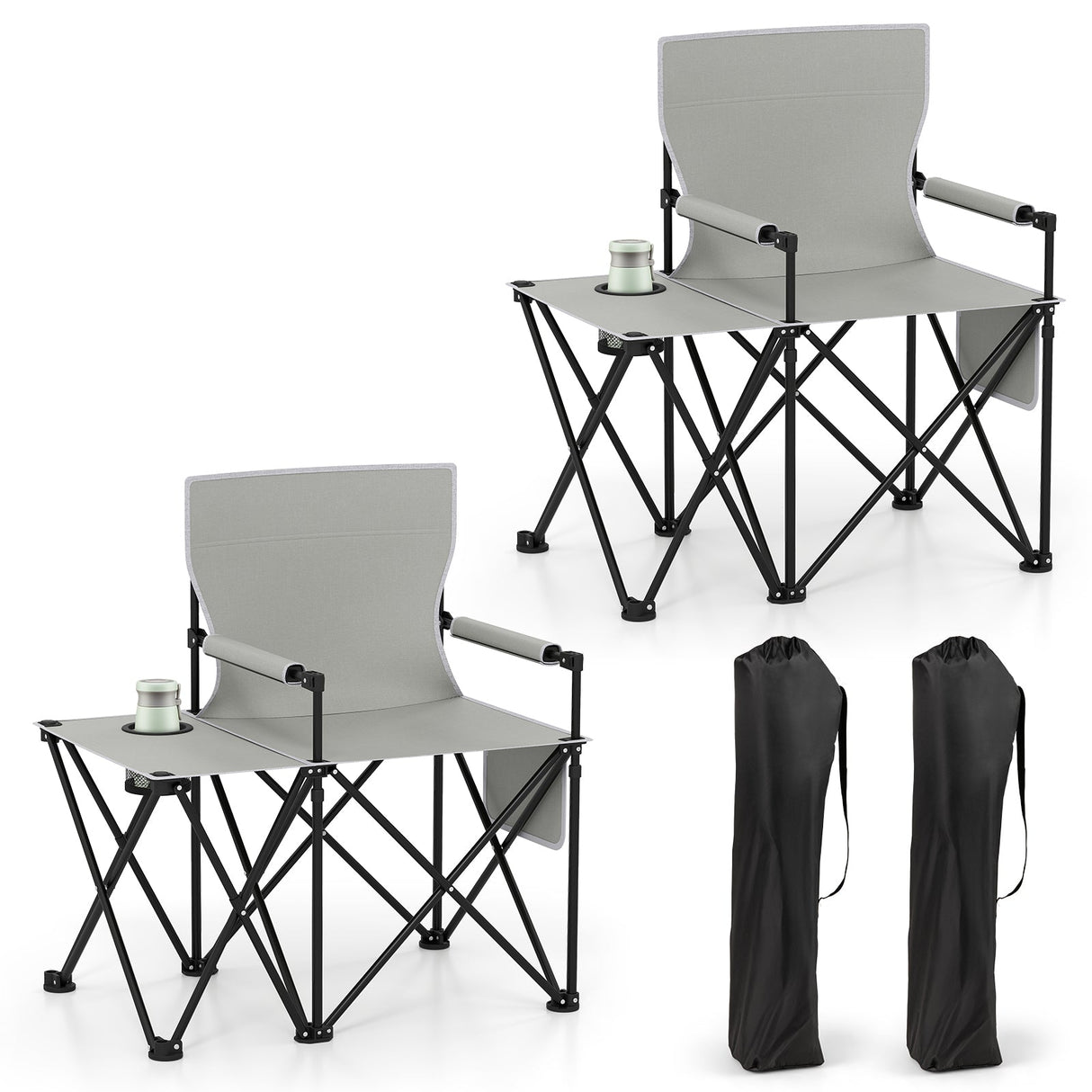 Sillón de camping extragrande con mesa lateral y 2 bolsillos de almacenamiento