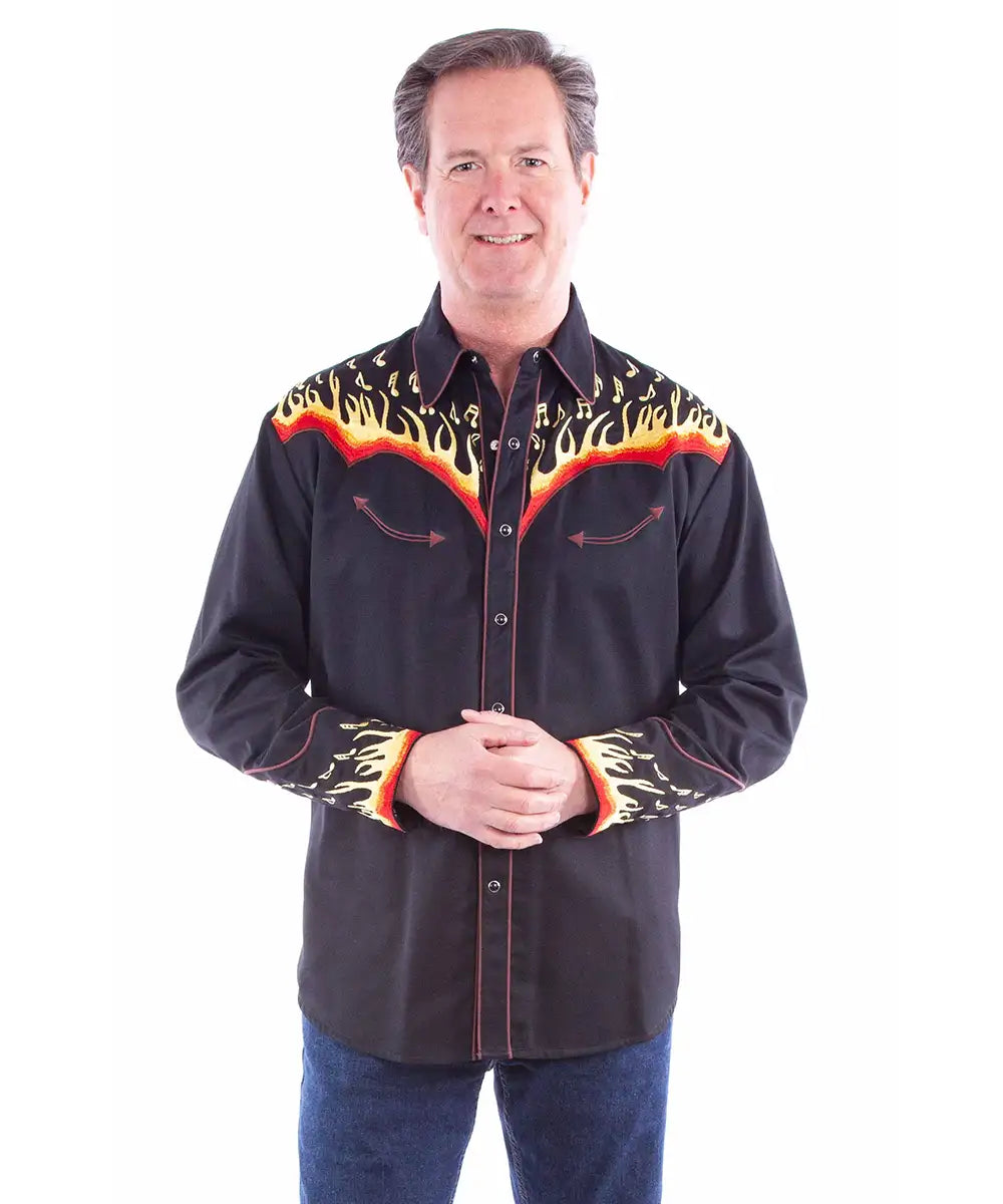 Scully Honky-Tonk Heatwave (Black/Yellow) - Men's Western Shirt