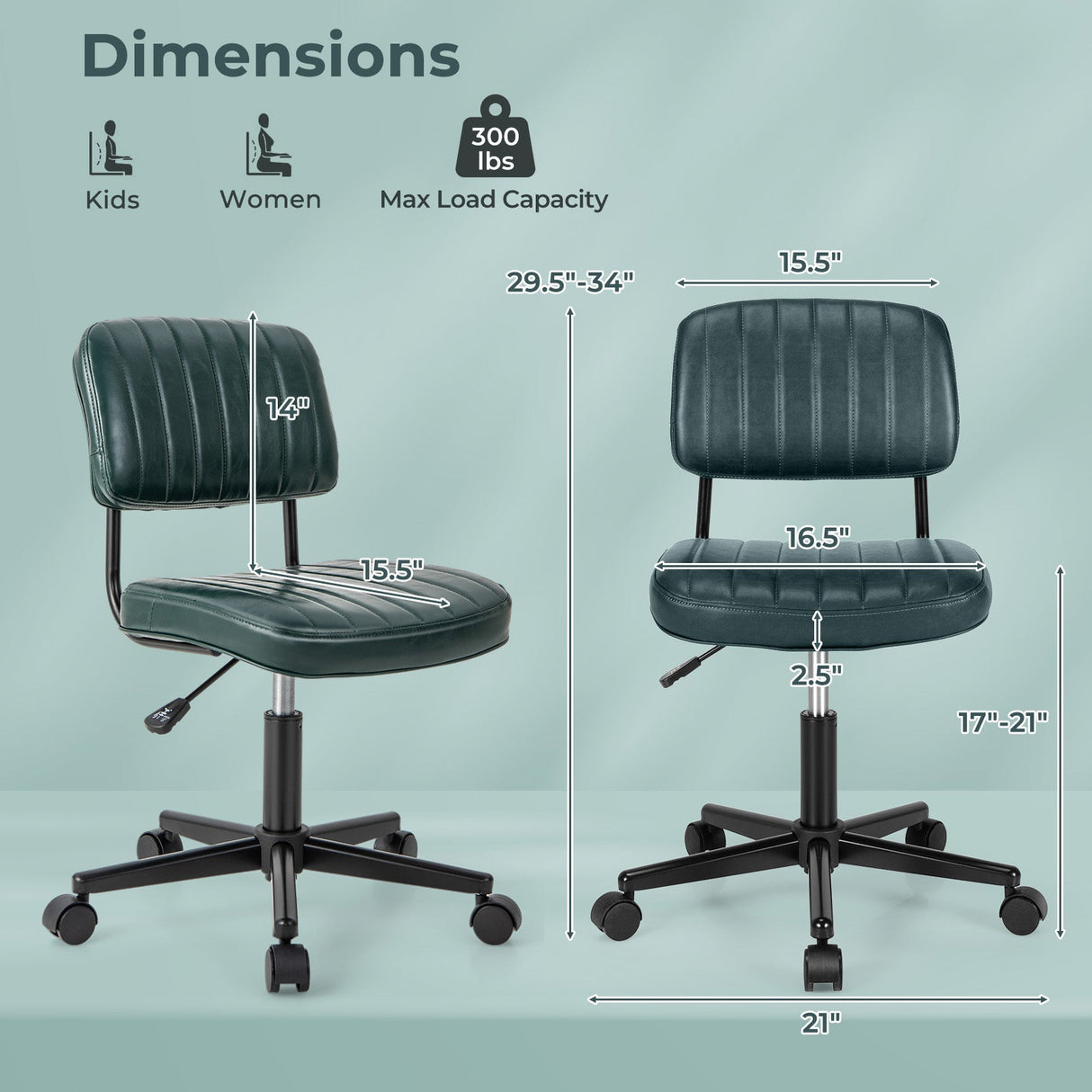 PU Leather Adjustable Office Chair Swivel Task Chair with Backrest
