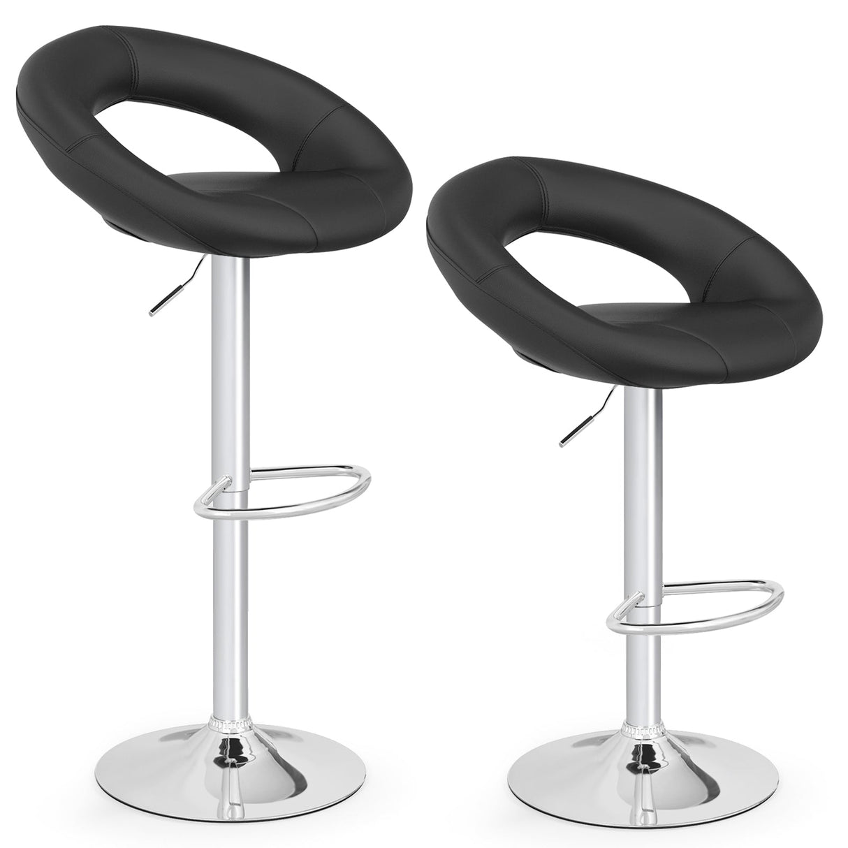 Taburetes de Bar Regulables en Altura, Set de 2 con Respaldo Hueco y Reposapiés