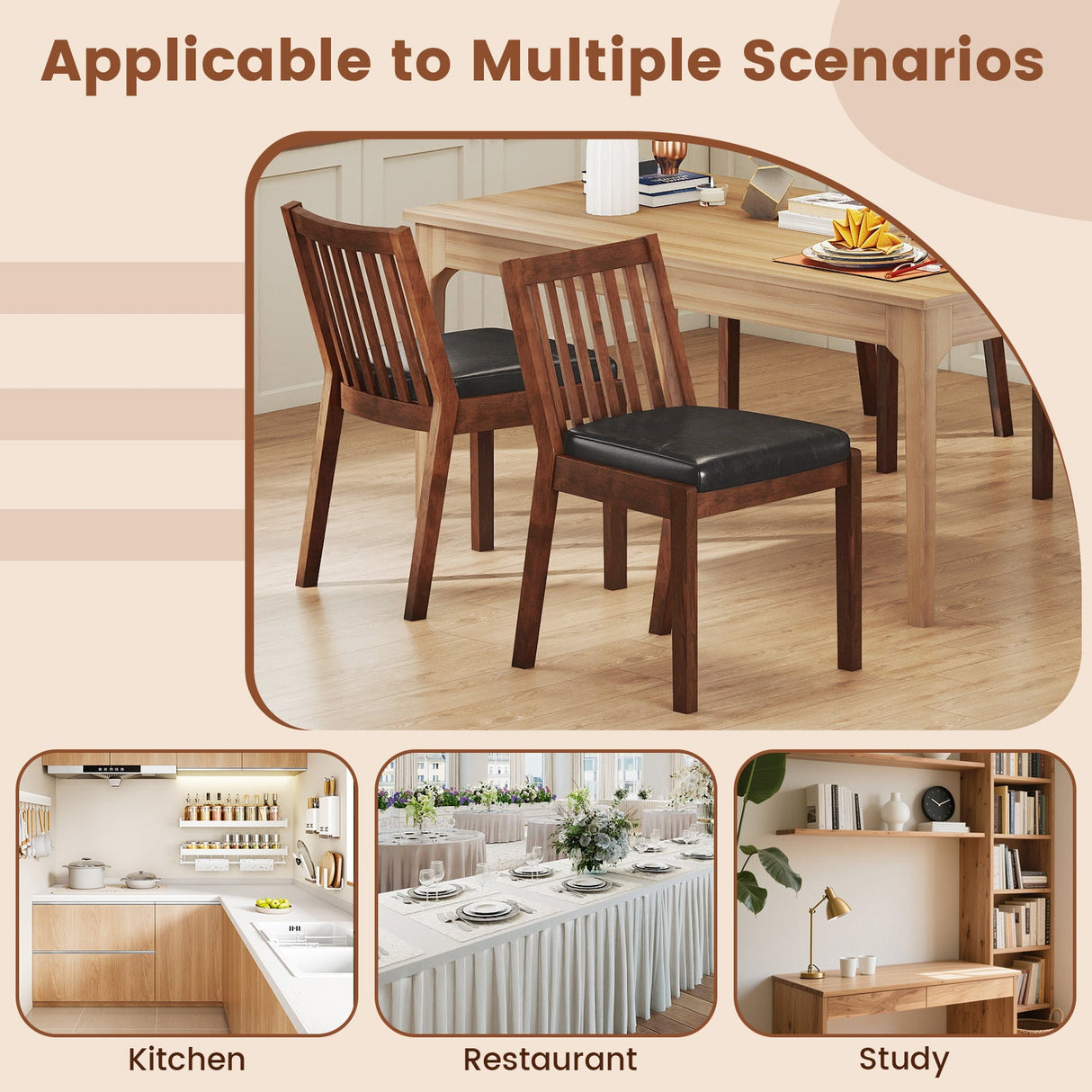 Sillas de comedor tapizadas en cuero sintético con asiento acolchado, juego de 2 - Espresso