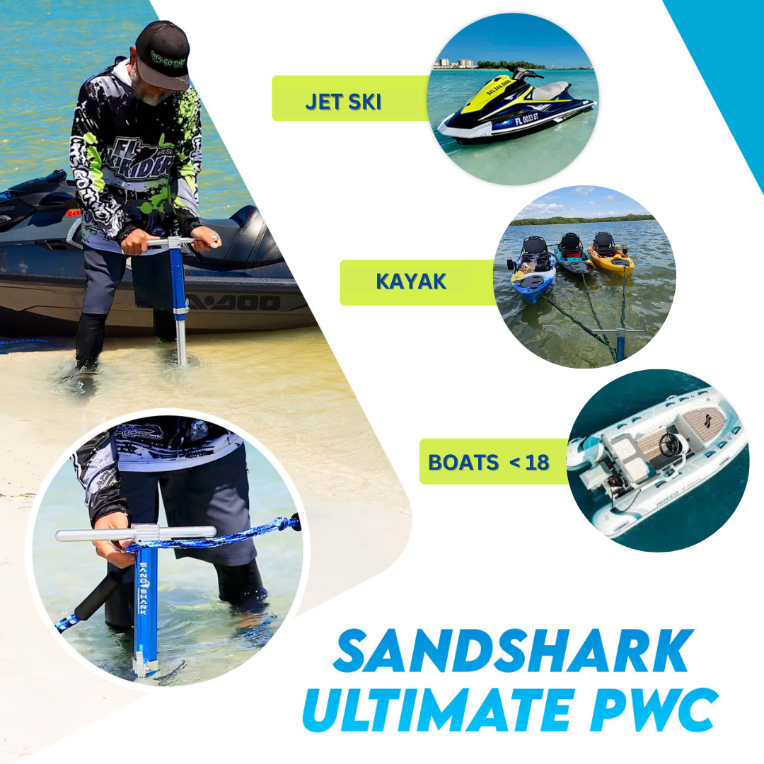 Ancla PWC 2.0 de SandShark + 1 eje inferior de repuesto incluido: el ancla definitiva para motos acuáticas y embarcaciones personales