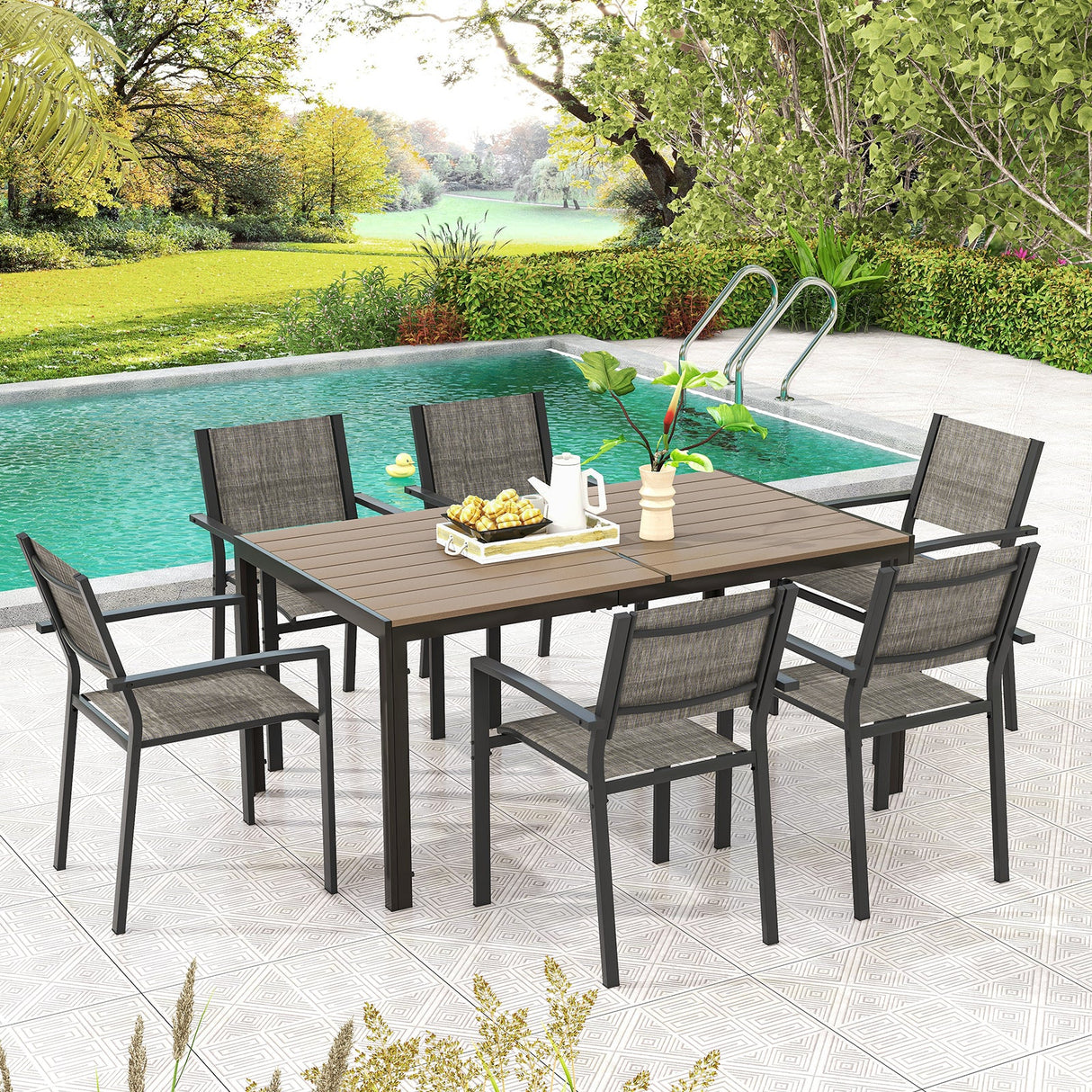 Juego de 6 sillas de patio apilables con asiento de tela transpirable