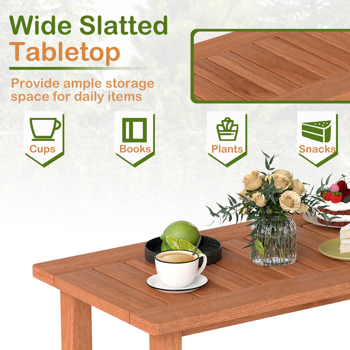 Mesa de centro para patio con tablero de listones para terraza o piscina
