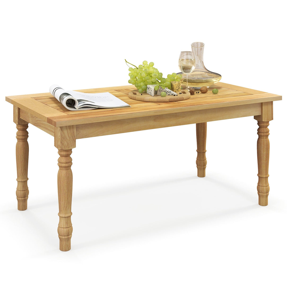 Mesa de centro para patio con estructura de madera de teca maciza y tablero de listones
