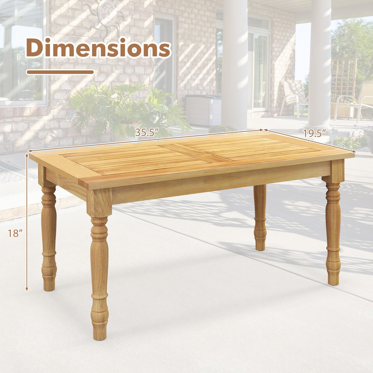 Mesa de centro para patio con estructura de madera de teca maciza y tablero de listones