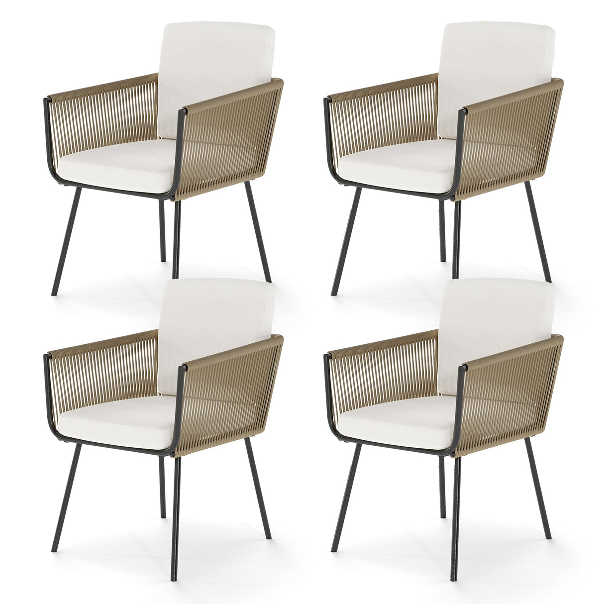 Juego de 4 sillas de comedor para patio, bistró, sillas de ratán bien tejidas - Blancas