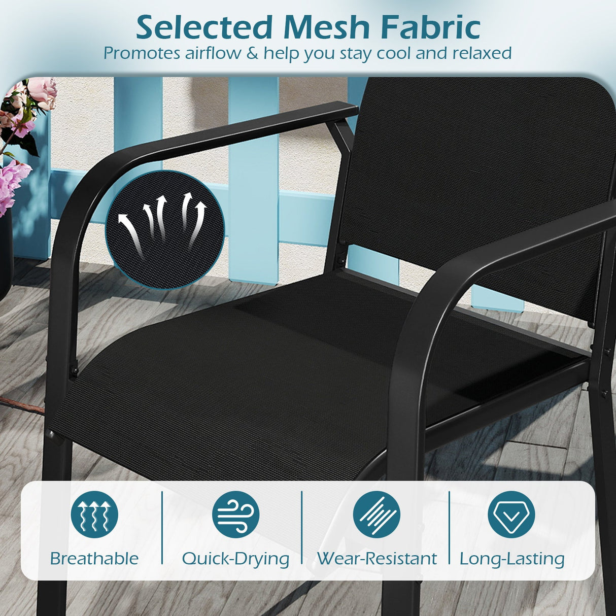 Patio Dining Chairs Set of 2/4/6 Stackable Outdoor Armchairs with Metal Frame