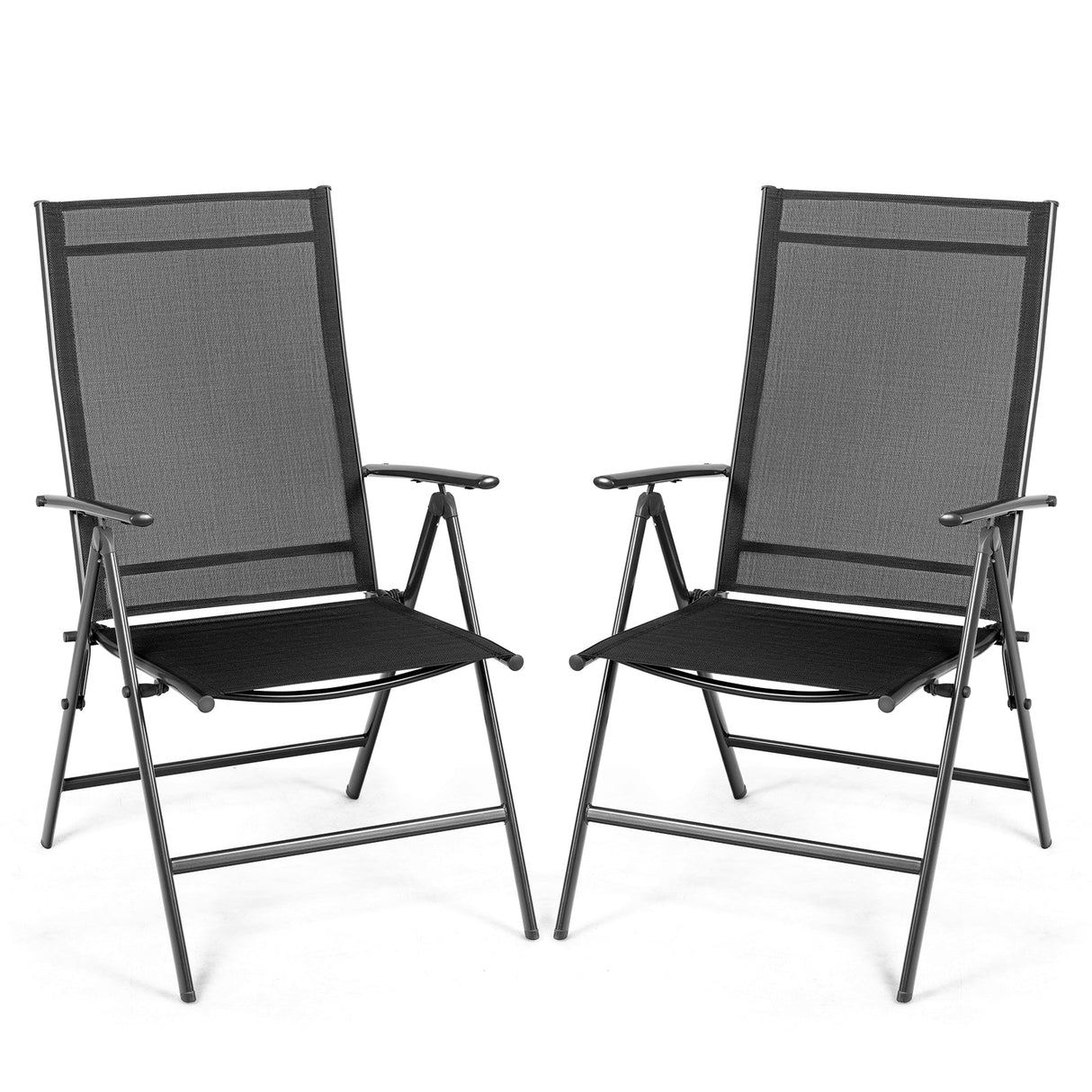 Juego de 2 sillones reclinables plegables ajustables portátiles para patio - Negro