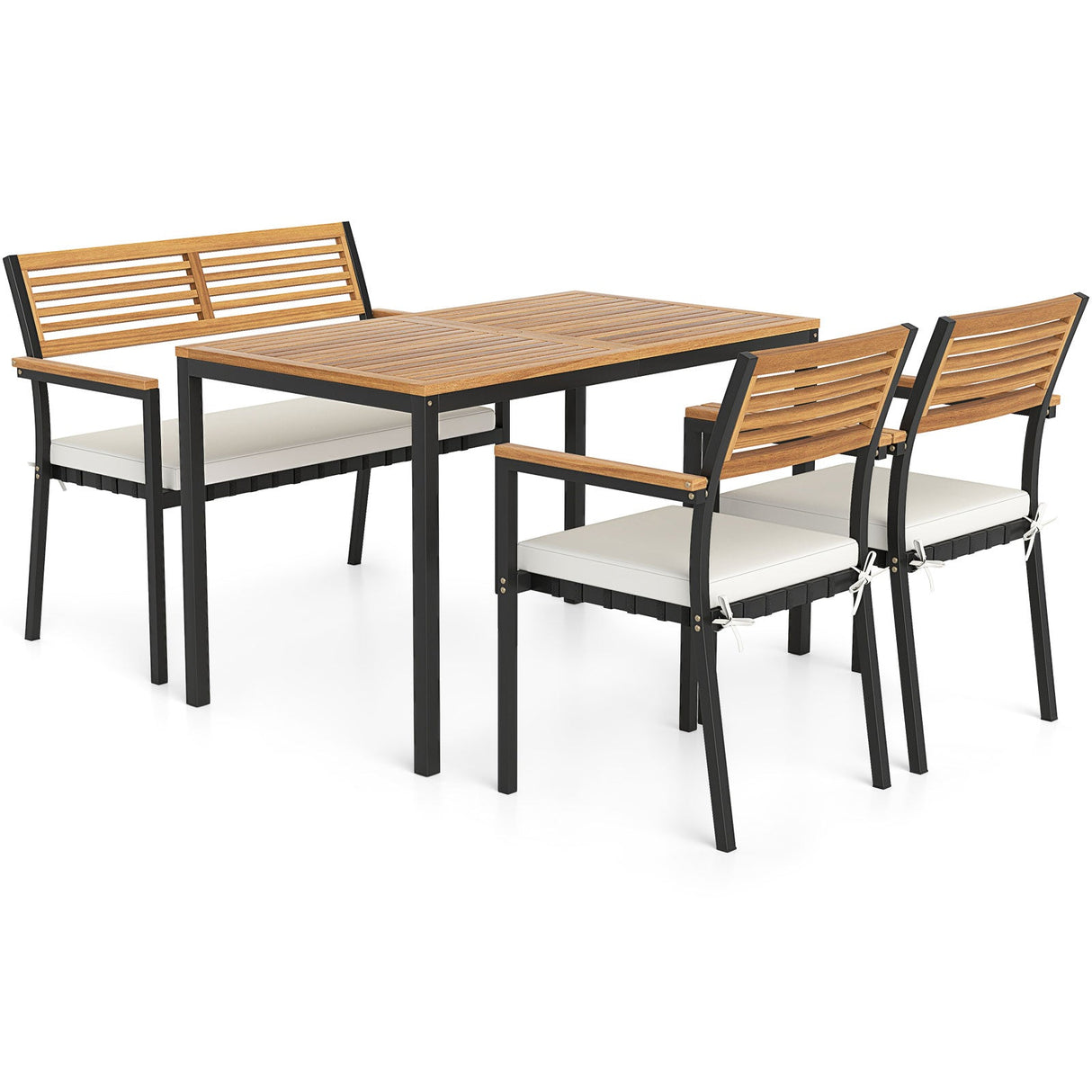 Juego de muebles de patio de 4 piezas, juego de sillas de comedor para exteriores, color blanco