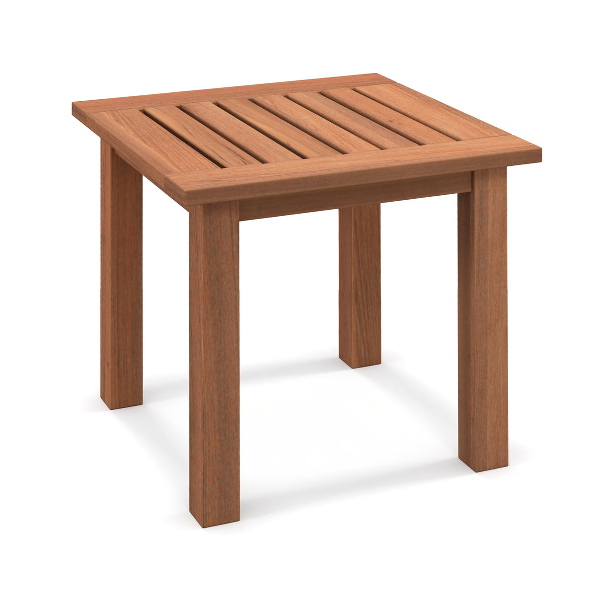 Mesa auxiliar cuadrada de madera dura para patio con tablero de listones