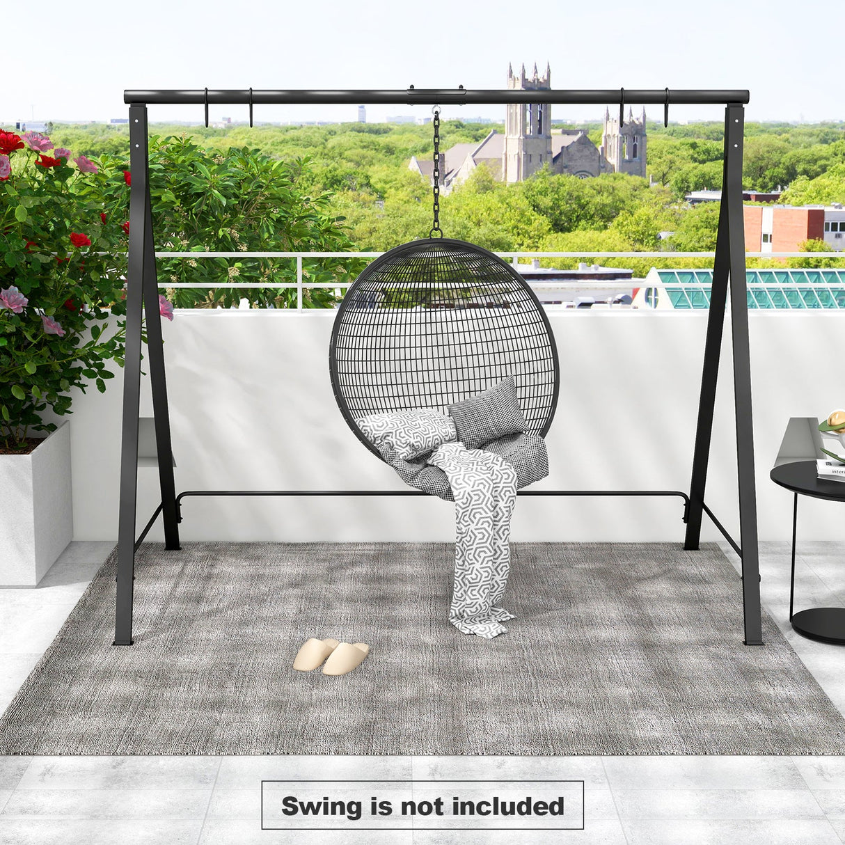 Soporte Metálico para Columpio de Patio con Estructura en Forma de A - Negro