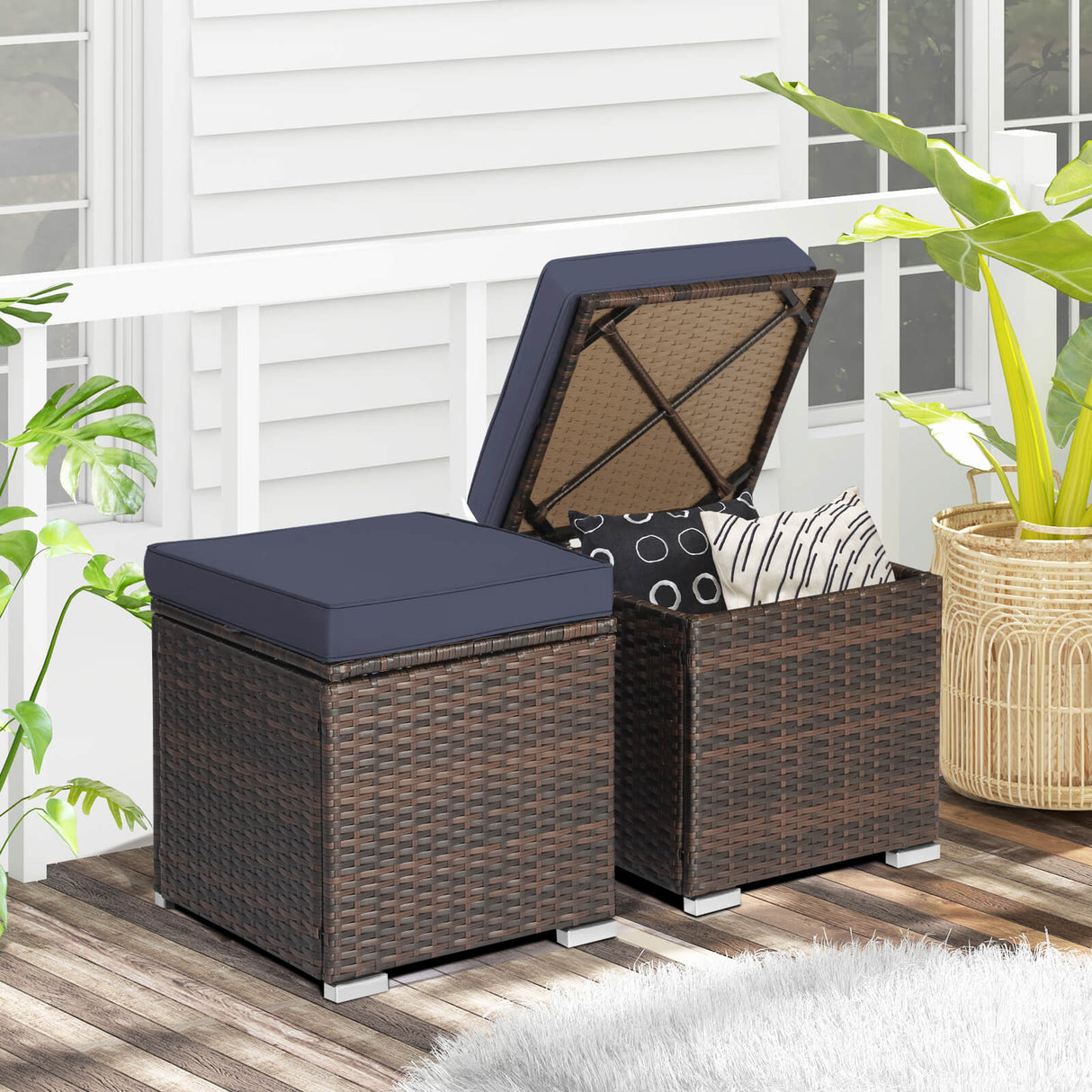 2 otomanas para patio con cojines extraíbles - Azul marino