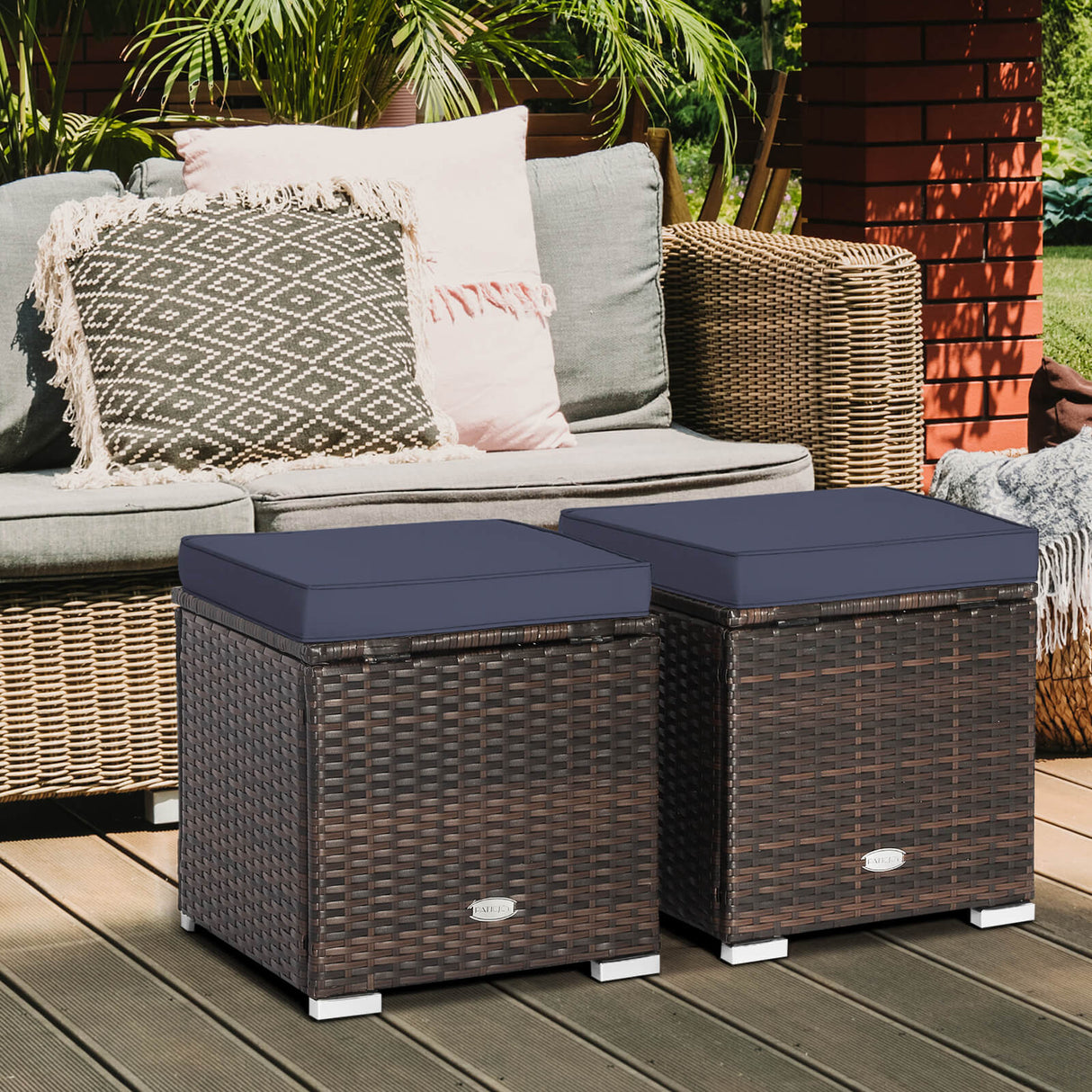 2 otomanas para patio con cojines extraíbles - Azul marino
