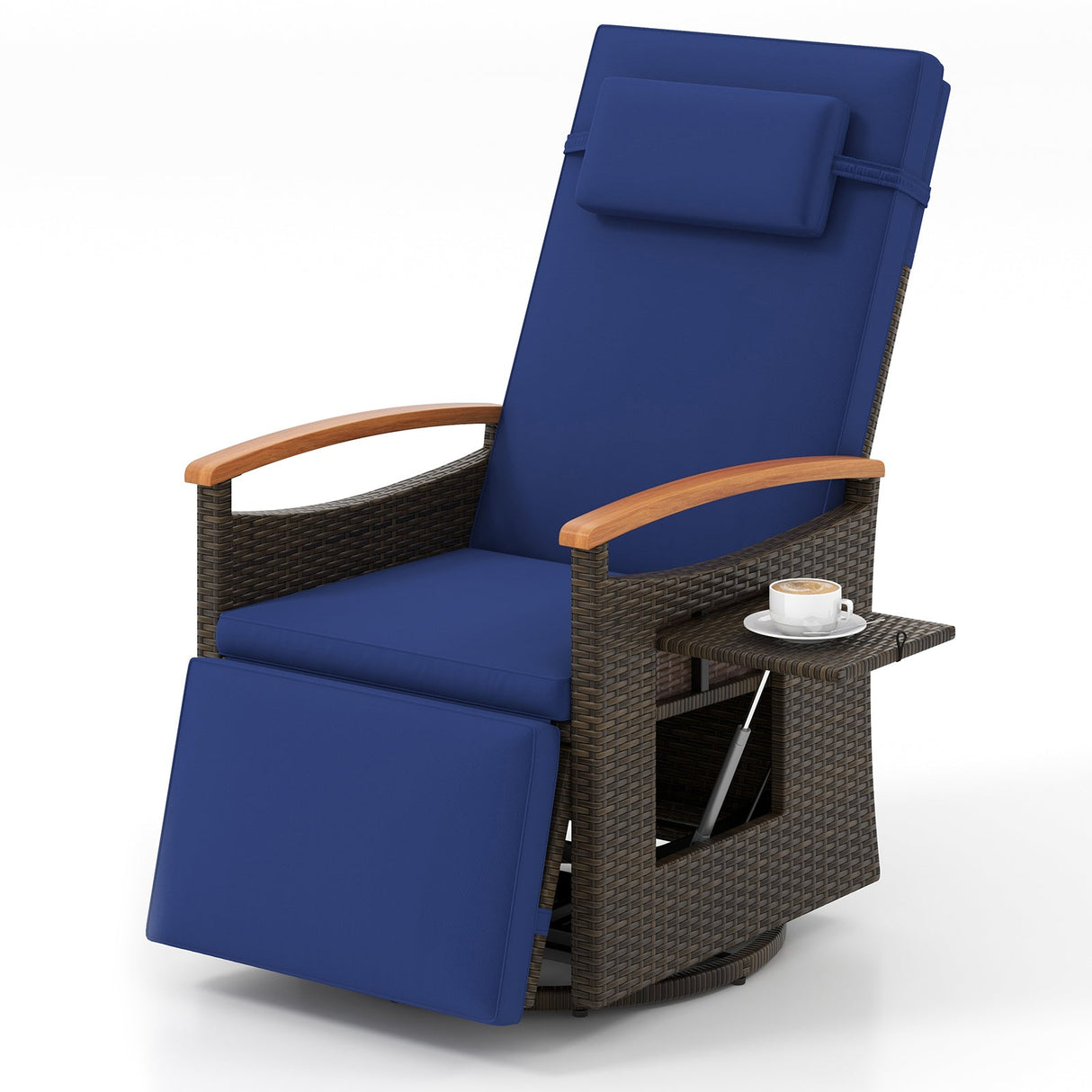 Sillón Reclinable Giratorio 360° de Ratán para Patio con Respaldo y Reposapiés Ajustables